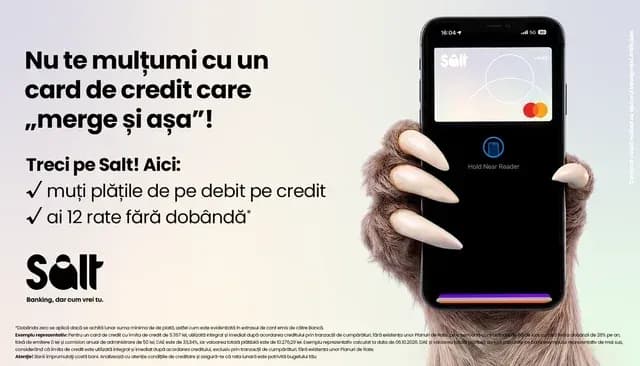 Salt Bank a lansat primul său card de credit: plăți din contul curent pot fi transformate în rate